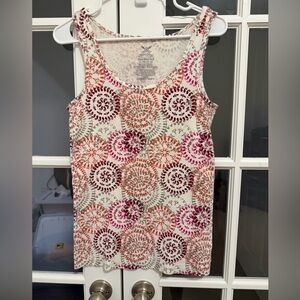 Y2K Faded Glory Pink and Orange Swirl Tank Top New Years eve Dots